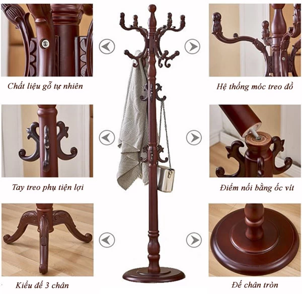 cây treo quần áo bằng gỗ màu đỏ đun